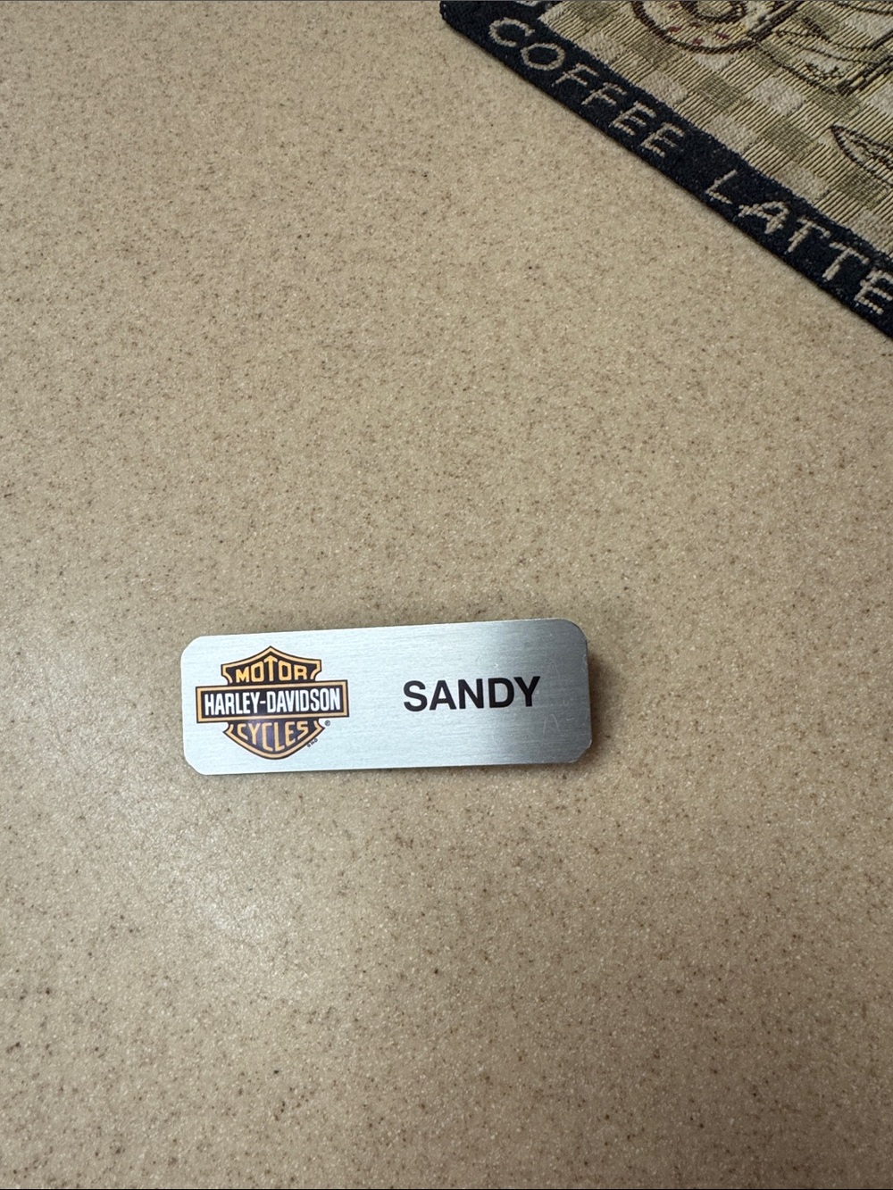 Harley-Davidson Silver and Black Name Badge 'SANDY'